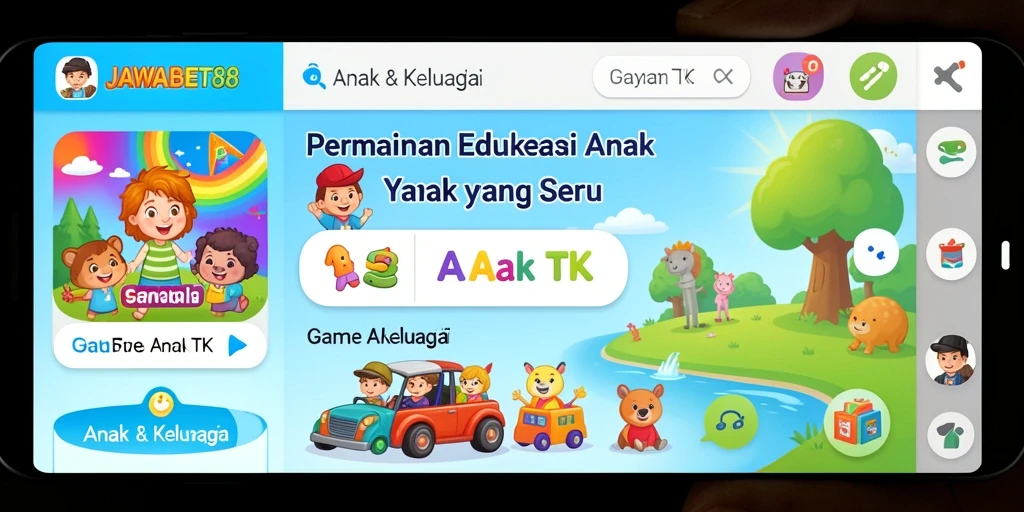 Tampilan antarmuka <strong>JAWABET88</strong> yang ceria dan interaktif untuk anak-anak.