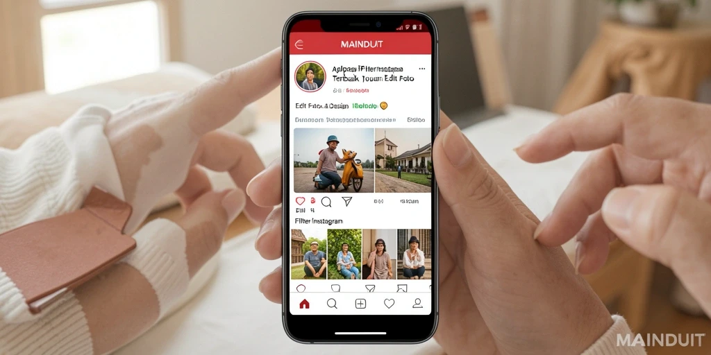 Antarmuka MAINDUIT yang bersih dengan berbagai opsi filter Instagram.