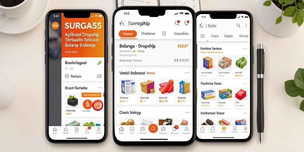 Antarmuka aplikasi SURGA55 yang memudahkan pengguna dalam dropshipping.